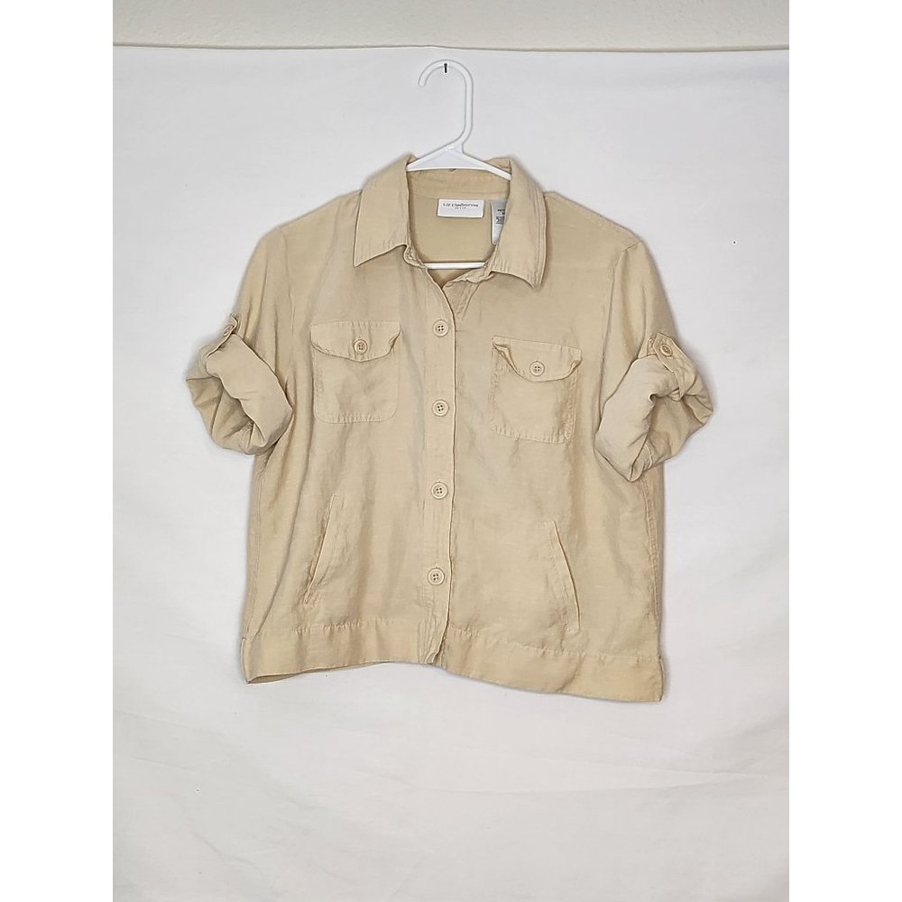 SILK/LINEN Liz Claiborne Petite Medium Tan ‎ jacket